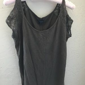 Gray t-shirt with lace tie peekaboo shoulders